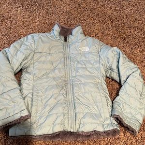 The North Face- girls mint/gray reversible jacket (EUC)
